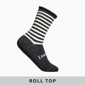 Merino wool comfort socks with roll top crew grey and natural stripes for men