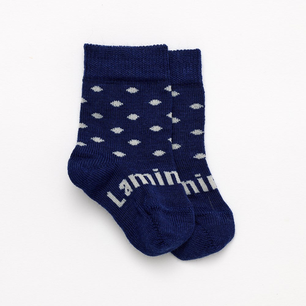 Merino wool socks for babies navy blue with beige spots NZ