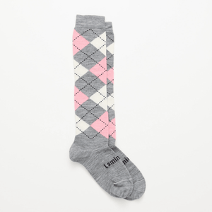 Merino Wool Knee-High Socks Woman Grey Argyle NZ Aus