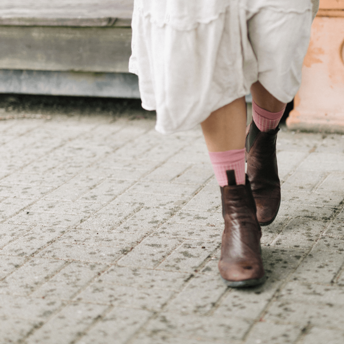 Womens merino wool crew socks pink rib by Lamington NZ
