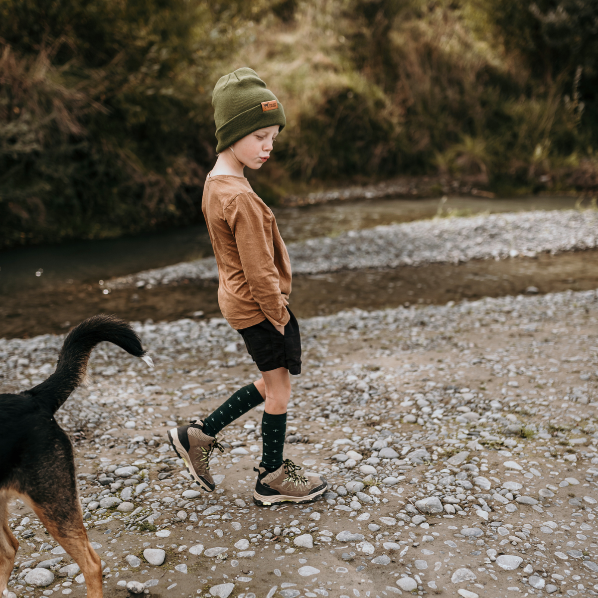 child wearing merino wool knee-high socks nz