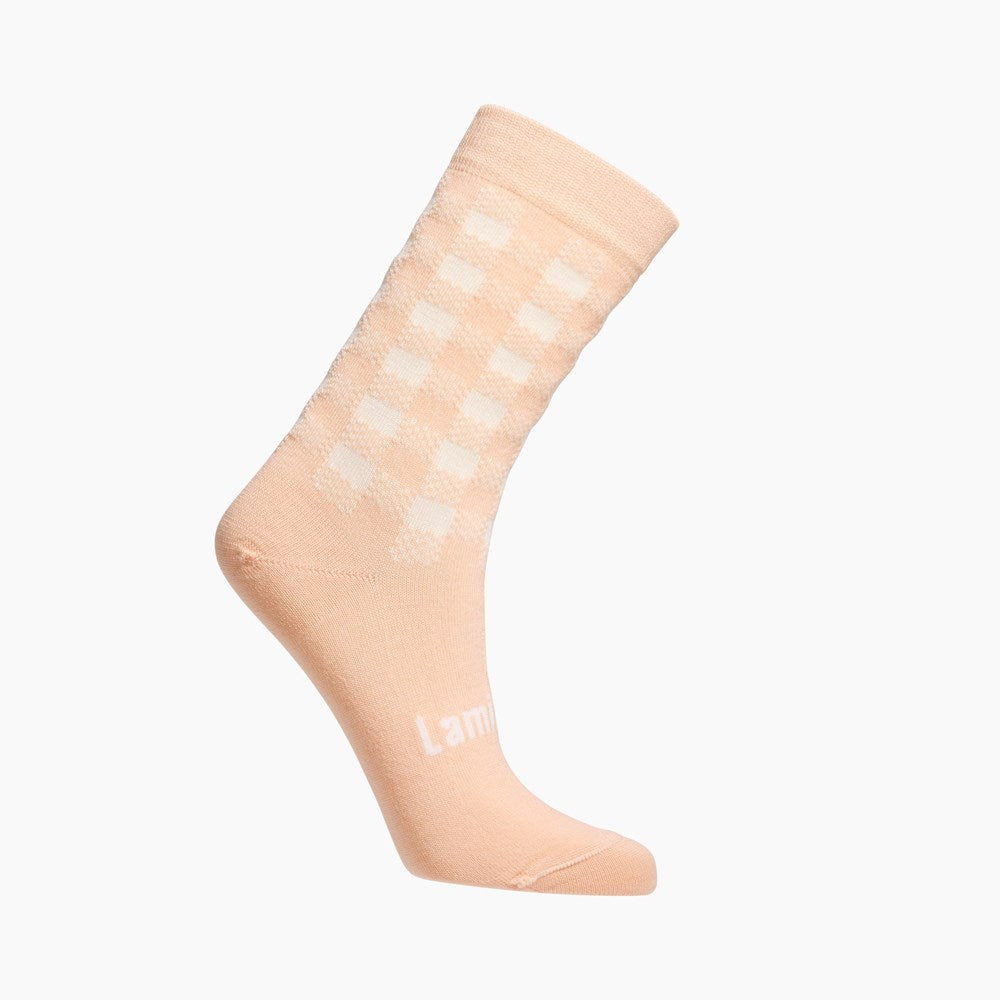 Peach and natural gingham merino wool crew socks for Women NZ