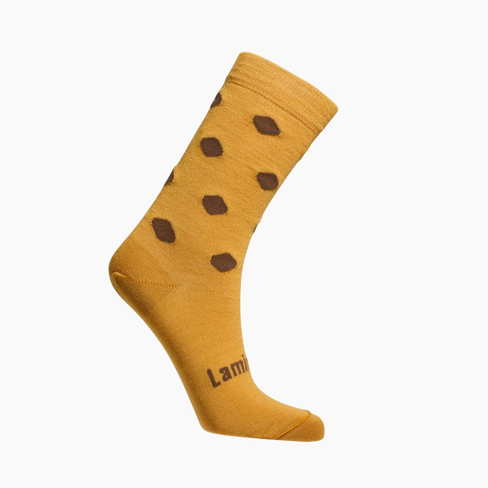 merino wool crew socks for women mustard with brown spots