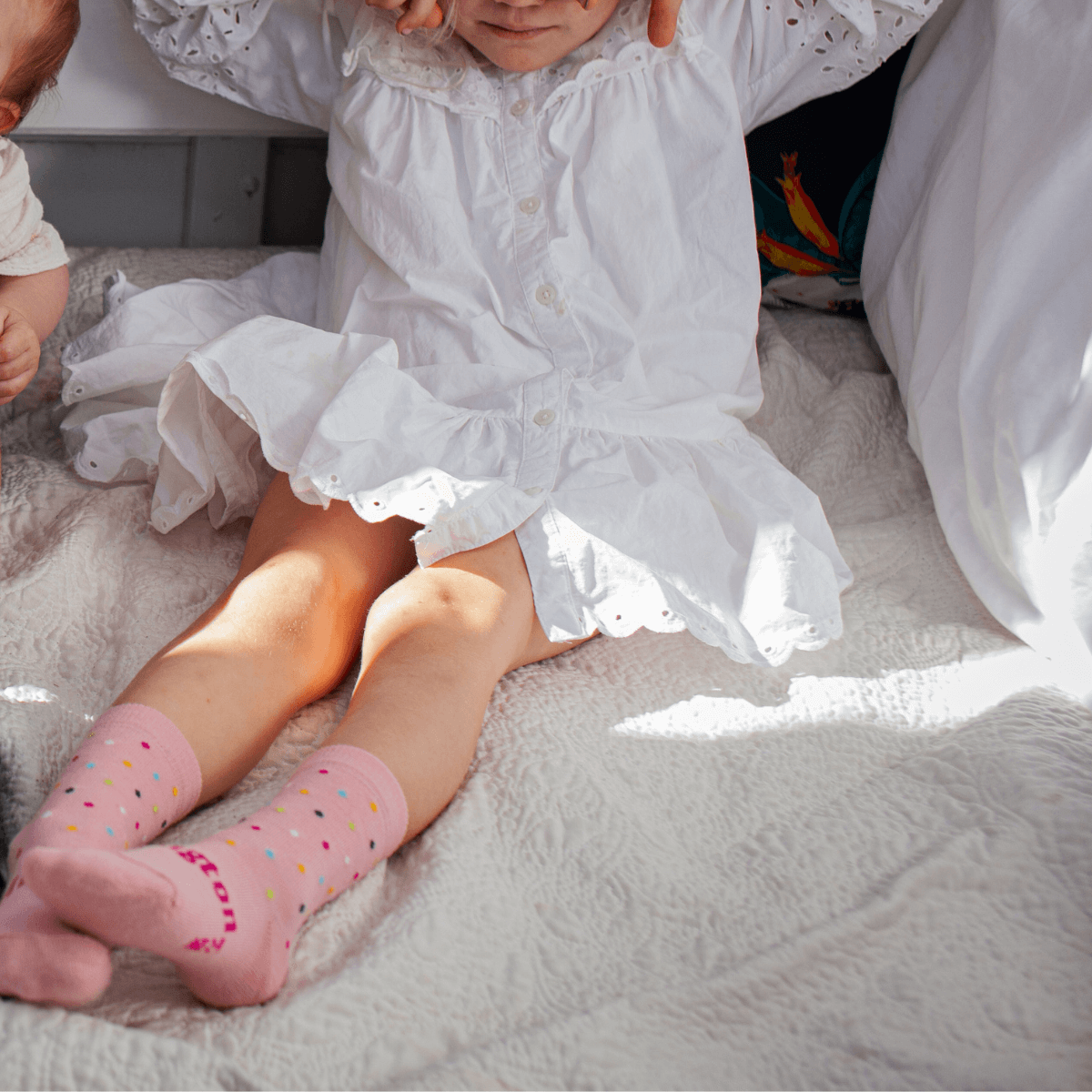 merino wool crew socks for children pink with coloured spots nz
