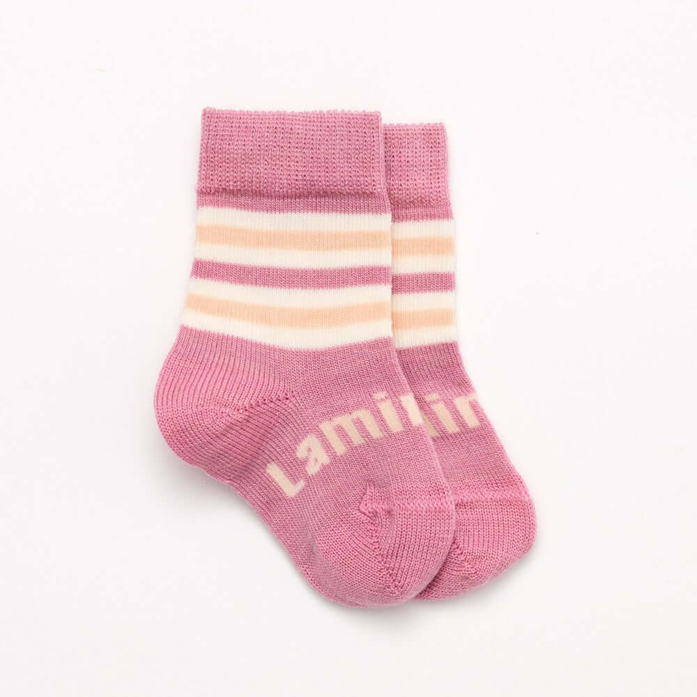 pink striped merino wool baby socks 