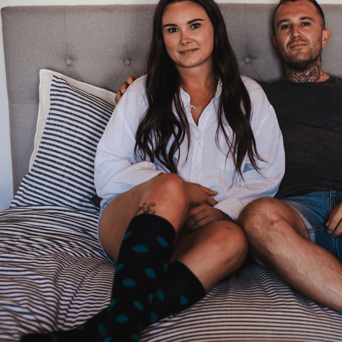 Merino wool knee-high socks black with blue spots for women NZ
