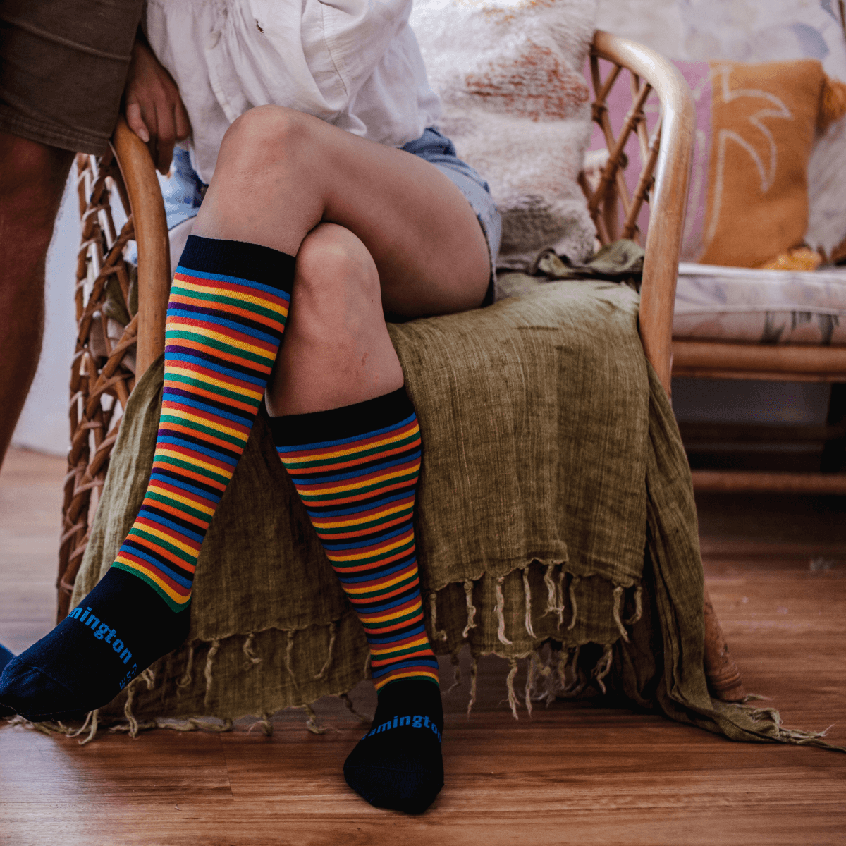Merino wool knee-high socks rainbow stripes for women NZ